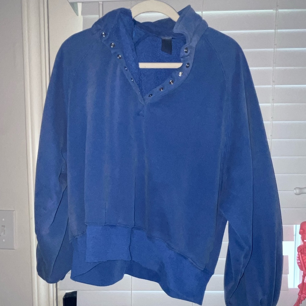 Blue Hooded Sweatshirt with Grommet Detail